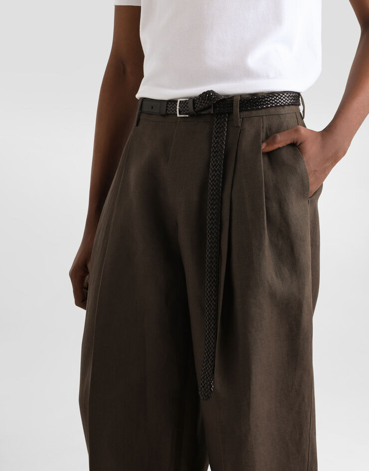 Dolce & Gabbana Pantalones de tela de lino Marrón GP114TFU4MC