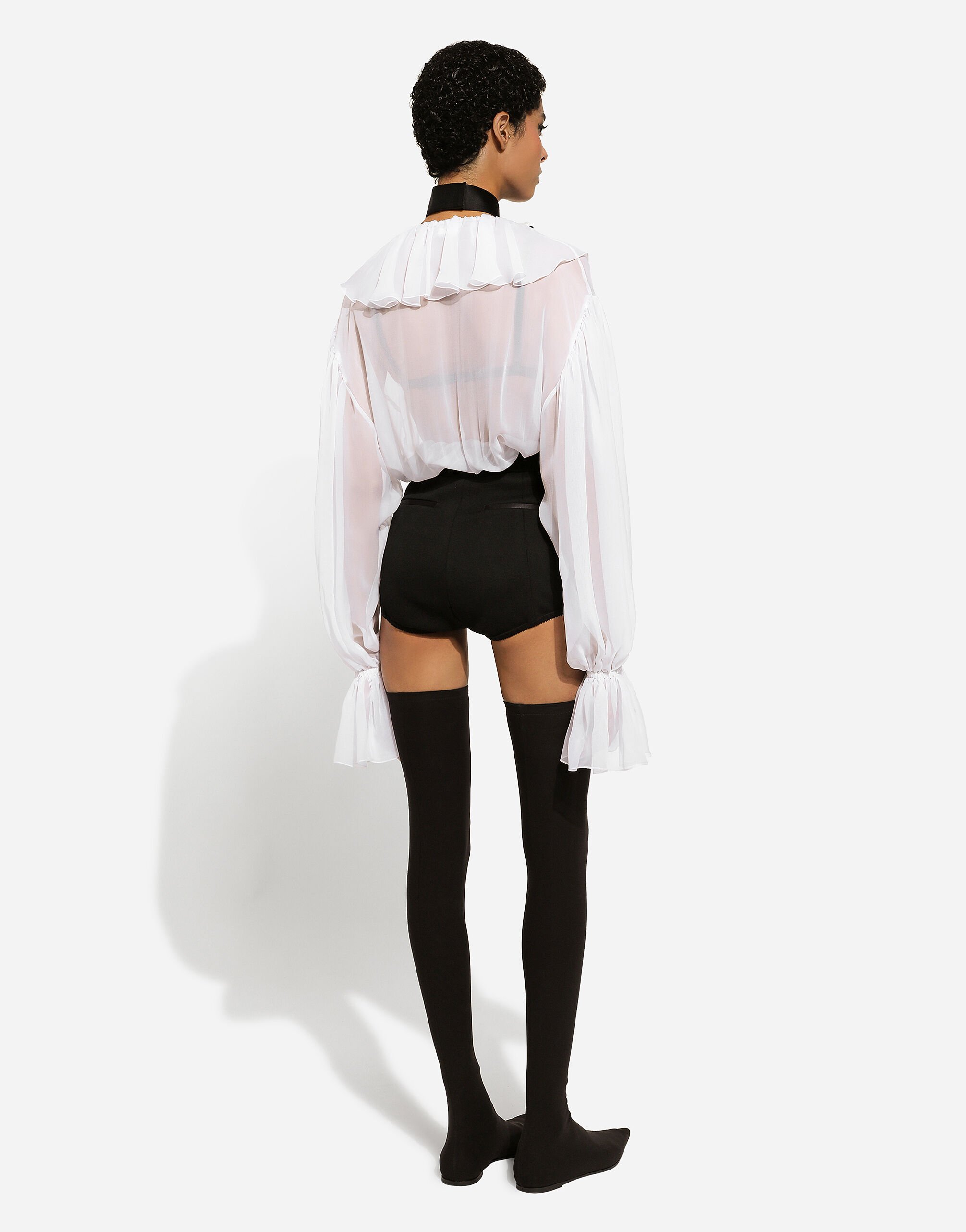 Chiffon blouse with ruffles in White for Women | Dolce&Gabbana®