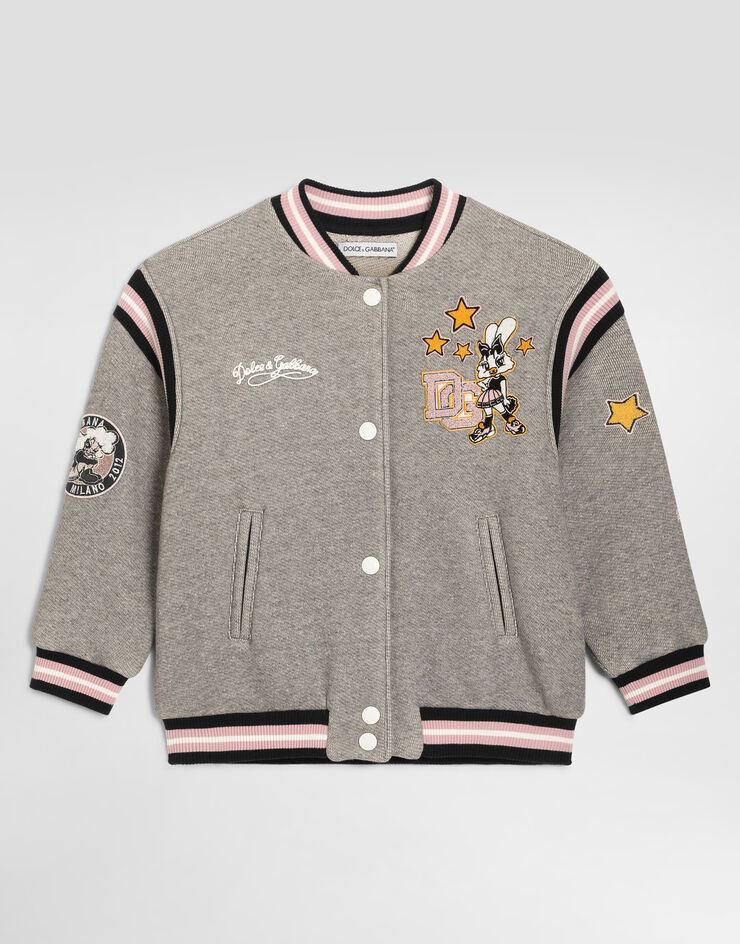 Dolce & Gabbana Bomberjacke aus Sweatstoff mit Patch Grau L5JBS5G7P7Q