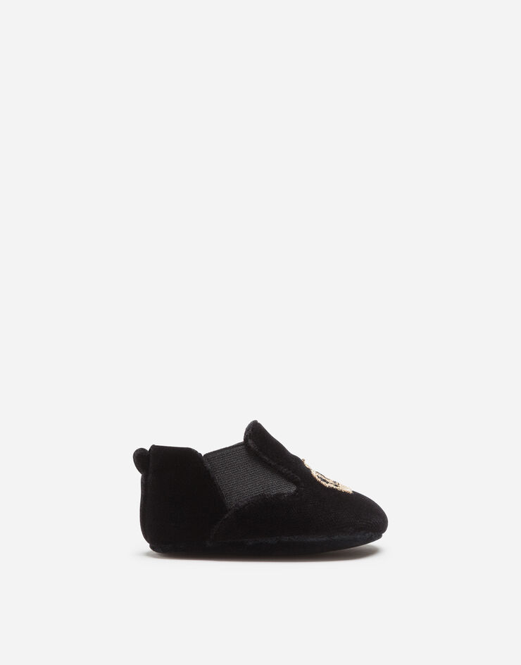 Dolce & Gabbana Velvet slippers with crown patch Black DK0070AE328