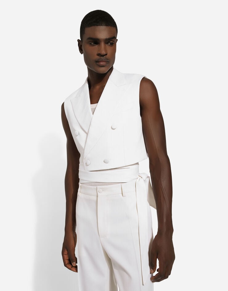 Dolce & Gabbana Gilet doppiopetto corto in lana con cintura Bianco G711ITFU270