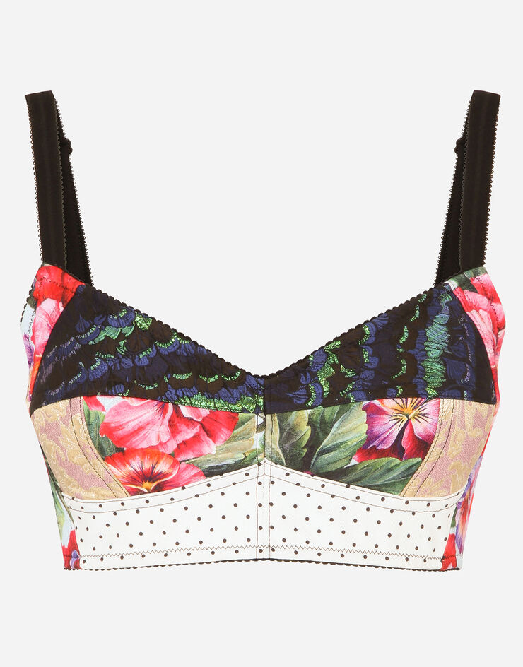 Dolce & Gabbana Patchwork drill and brocade jacquard bustier top AZUL F7T18TGDY11