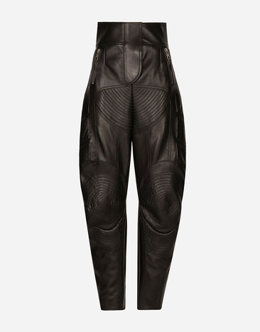 Dolce & Gabbana Pantalón motero de talle alto en piel Negro FTCGKLGDAPK