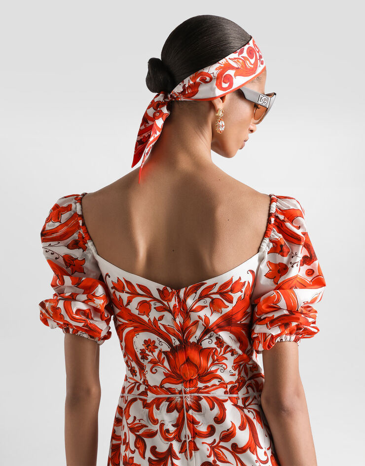 Dolce & Gabbana Short poplin dress in majolica-print poplin Multicolor F614STGDDRD