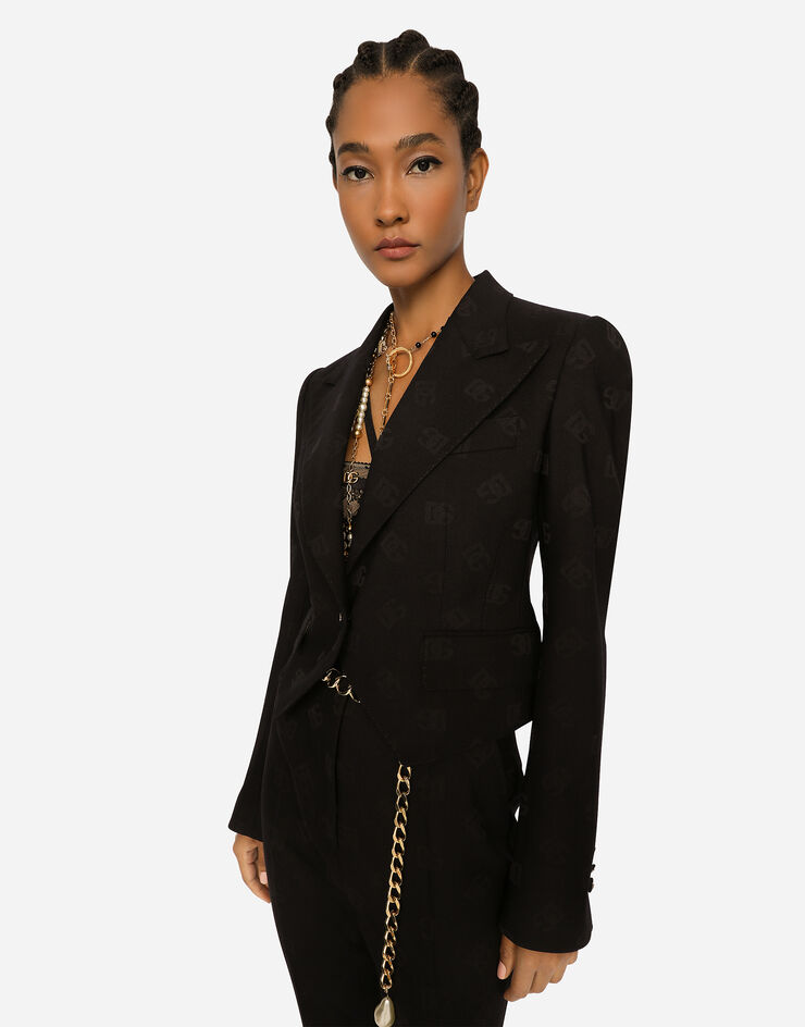 Dolce & Gabbana Wool jacquard Spencer jacket with all-over DG logo Black F29UATFJBAK