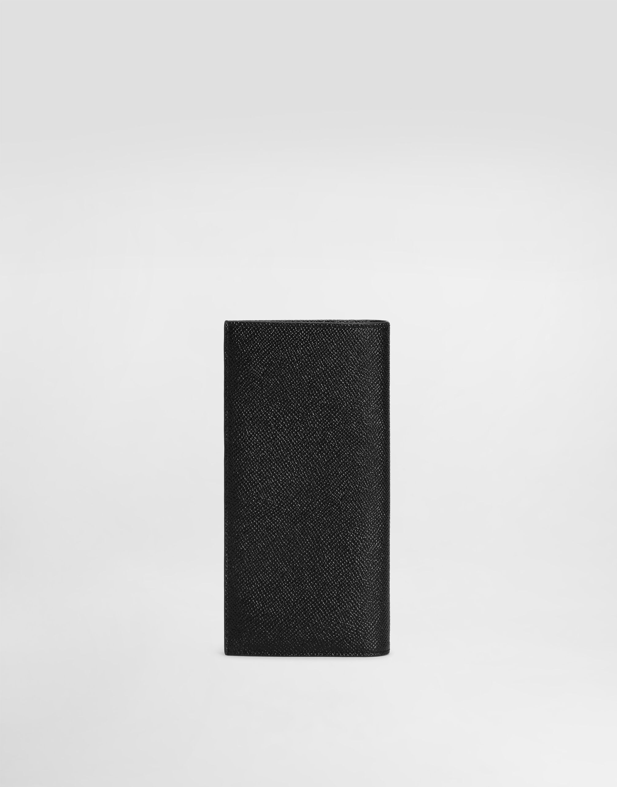 Calfskin vertical wallet with logo tag in Black for Men