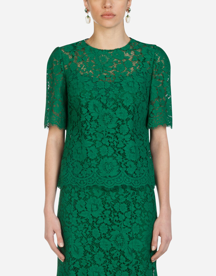 Dolce & Gabbana SHORT-SLEEVED LACE TOP VERDE F7R56THLMIJ