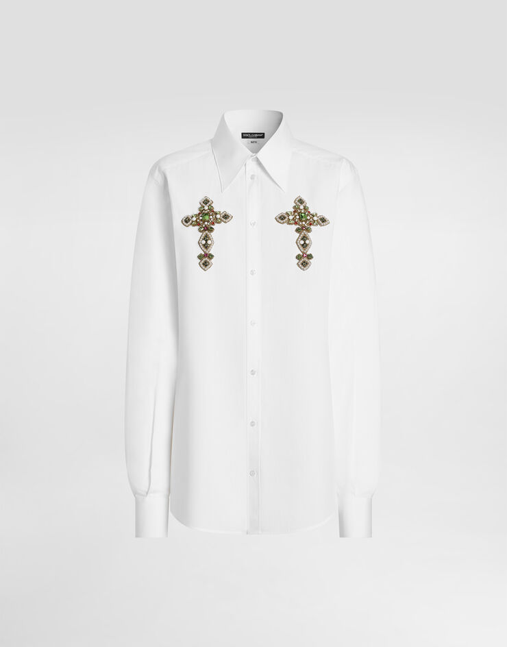 Dolce & Gabbana エンブロイダリー コットン ポプリン シャツ ホワイト F5U89ZFU5WO
