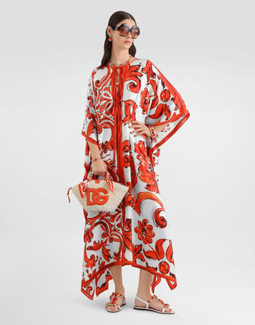 Dolce & Gabbana Robe kaftan en twill à imprimé majolique Multicolor F6TTFTGDDRE