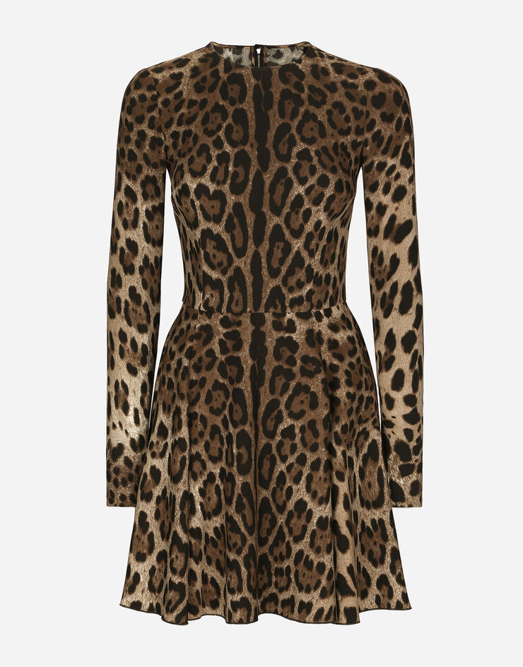 Dolce&Gabbana Kurzes Kleid aus Cady Leoprint Animal-Print F6CPYTFSRKI