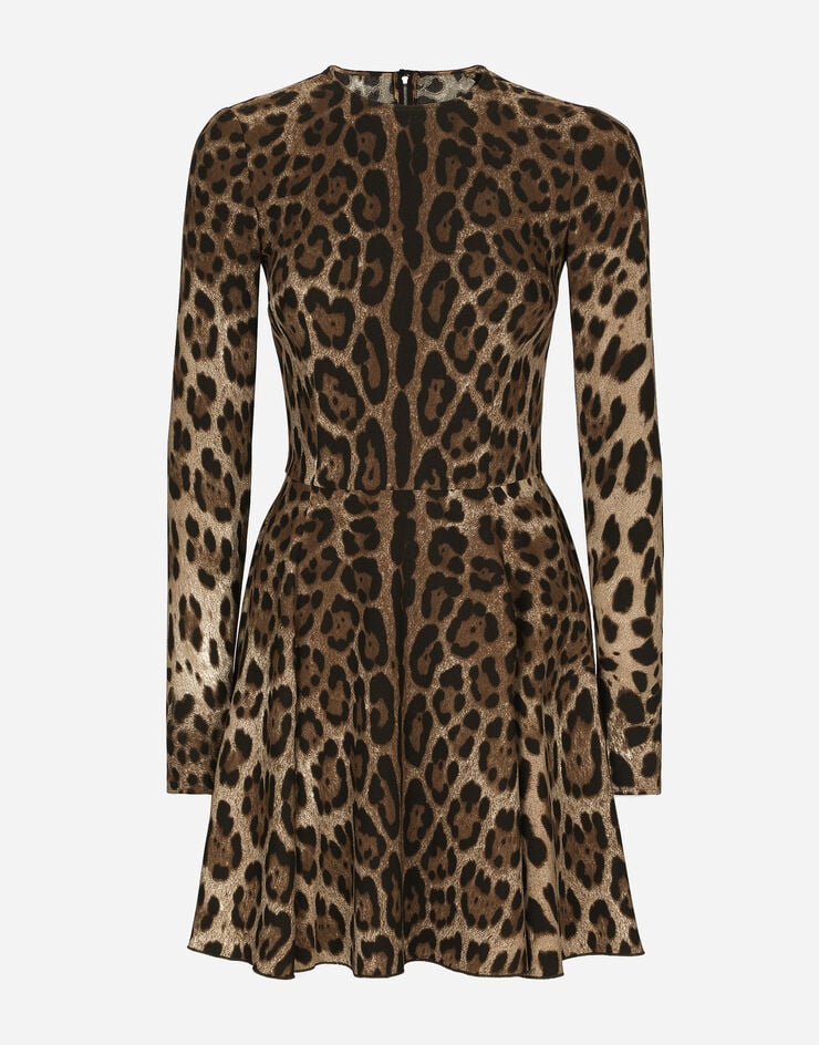Leopard-print cady dress with long sleeves in Animal Print for for