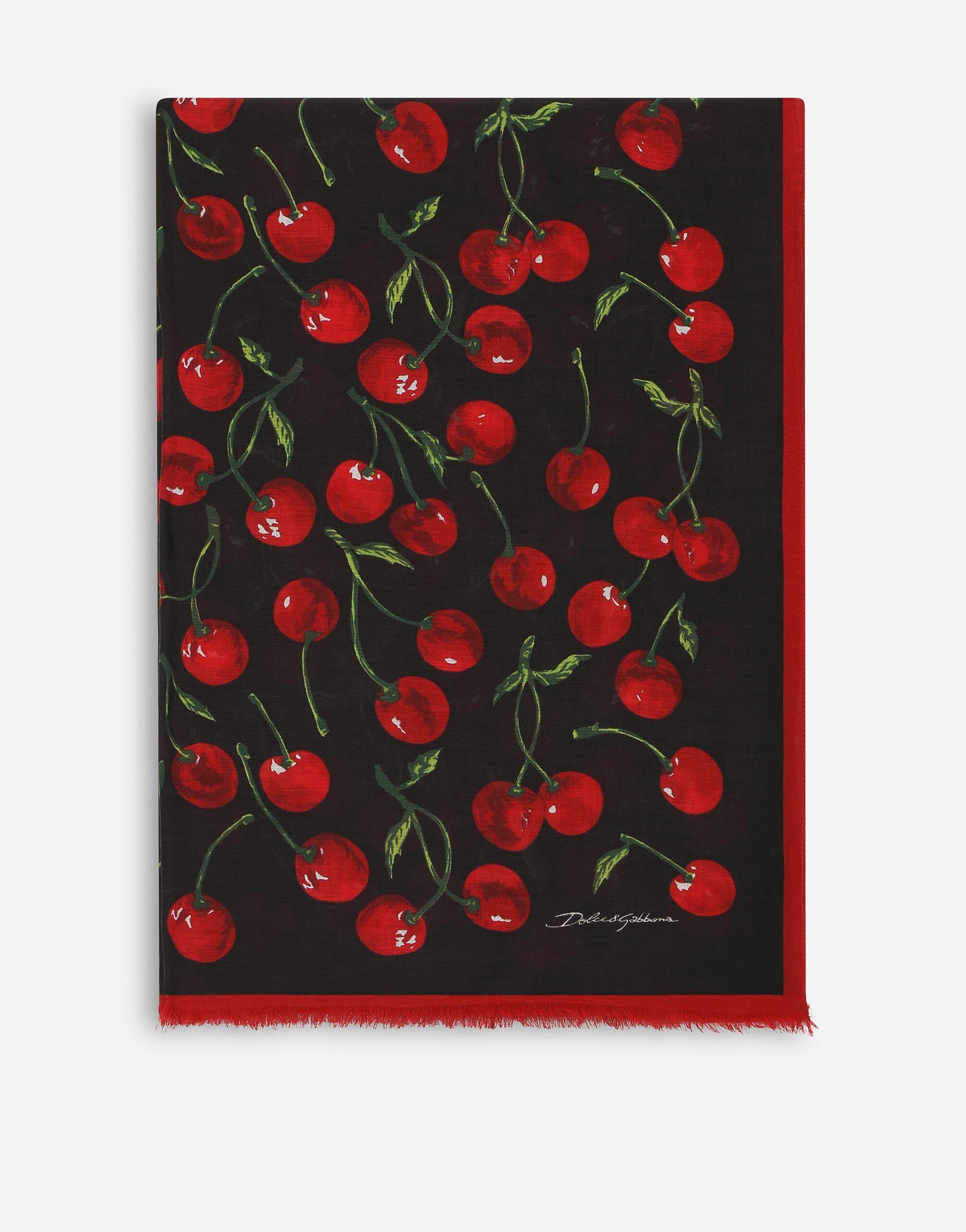 Dolce & Gabbana Cherry-print cashmere and modal scarf (135x200) Black FTAG1TG9921