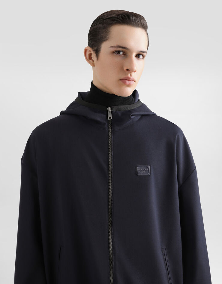Dolce & Gabbana Jacke aus Wollstoff mit Kapuze mit Plakette Blau G9BMVTFURK8