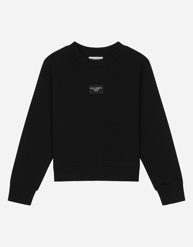 Dolce & Gabbana Sweatshirt aus Jersey mit Logoplakette Schwarz L5JWARG7M4V