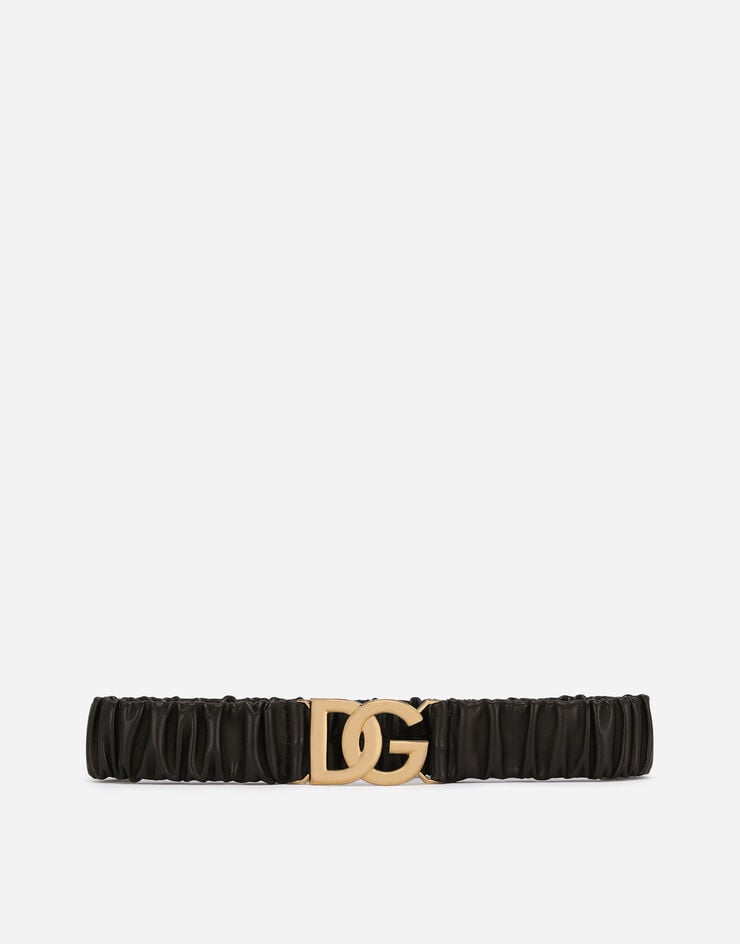 Dolce & Gabbana Elasticated and gathered nappa leather belt with DG logo Black BE1464AQ375