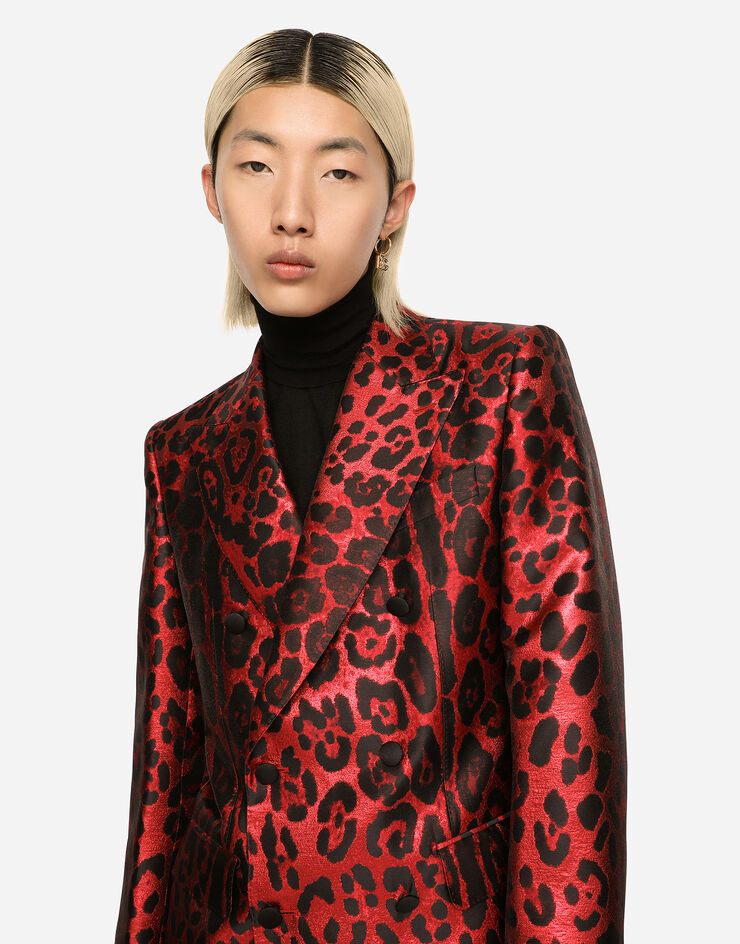 Dolce & Gabbana Double-breasted Sicilia-fit suit in leopard-print lamé jacquard Multicolor GKGJMTFJOA5