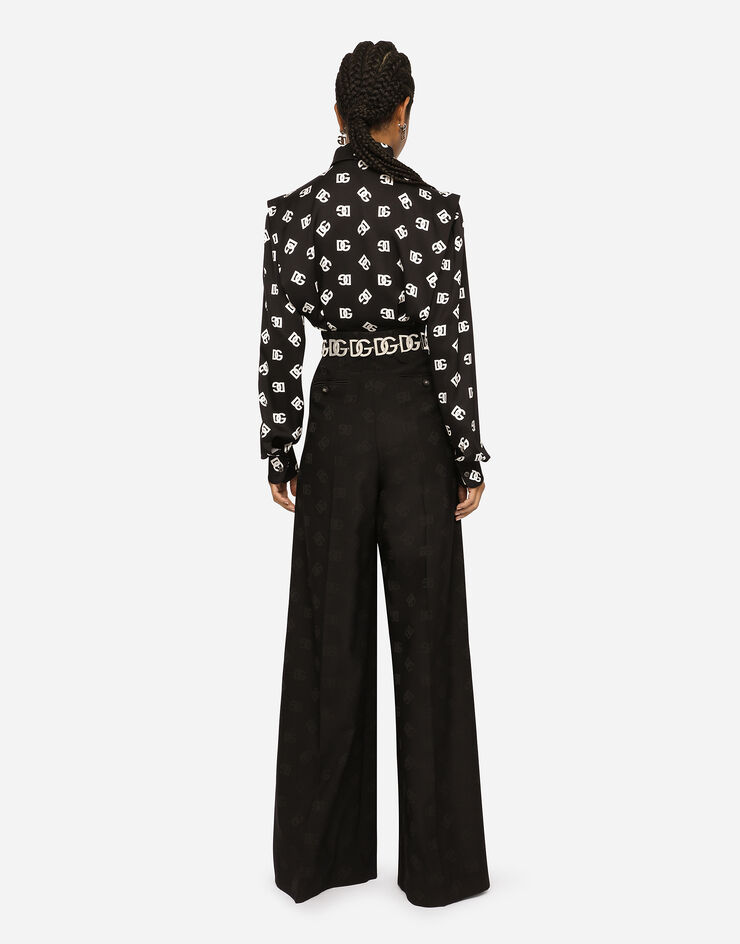 Dolce & Gabbana Pantaloni in lana jacquard con logo DG allover Nero FTCP2TFJBAK