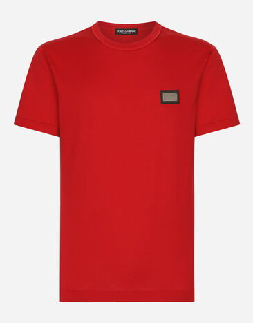 Dolce&Gabbana Cotton T-shirt with branded tag Black G8PV0TG7F2I