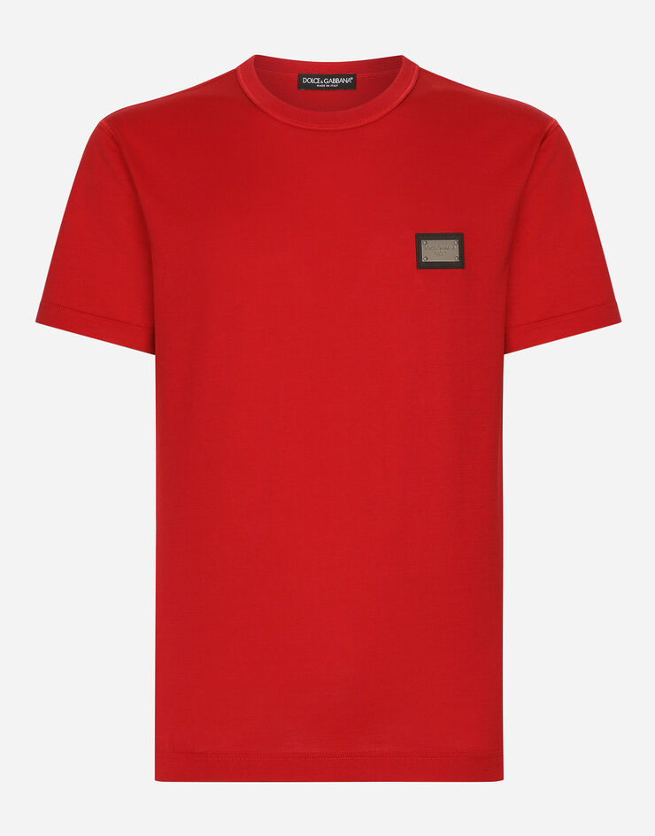 Dolce & Gabbana Cotton T-shirt with branded tag Red G8PT1TG7F2I