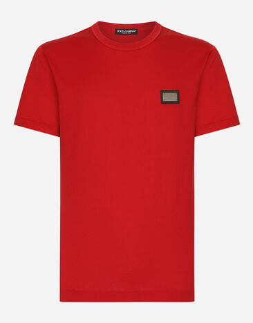 Dolce&Gabbana Cotton T-shirt with branded tag Red G5IF1THI1KW