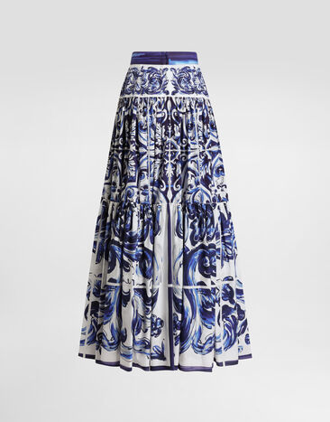 Dolce & Gabbana Jupe longue en popeline à imprimé majoliques Imprimé I4O20WFI5JK