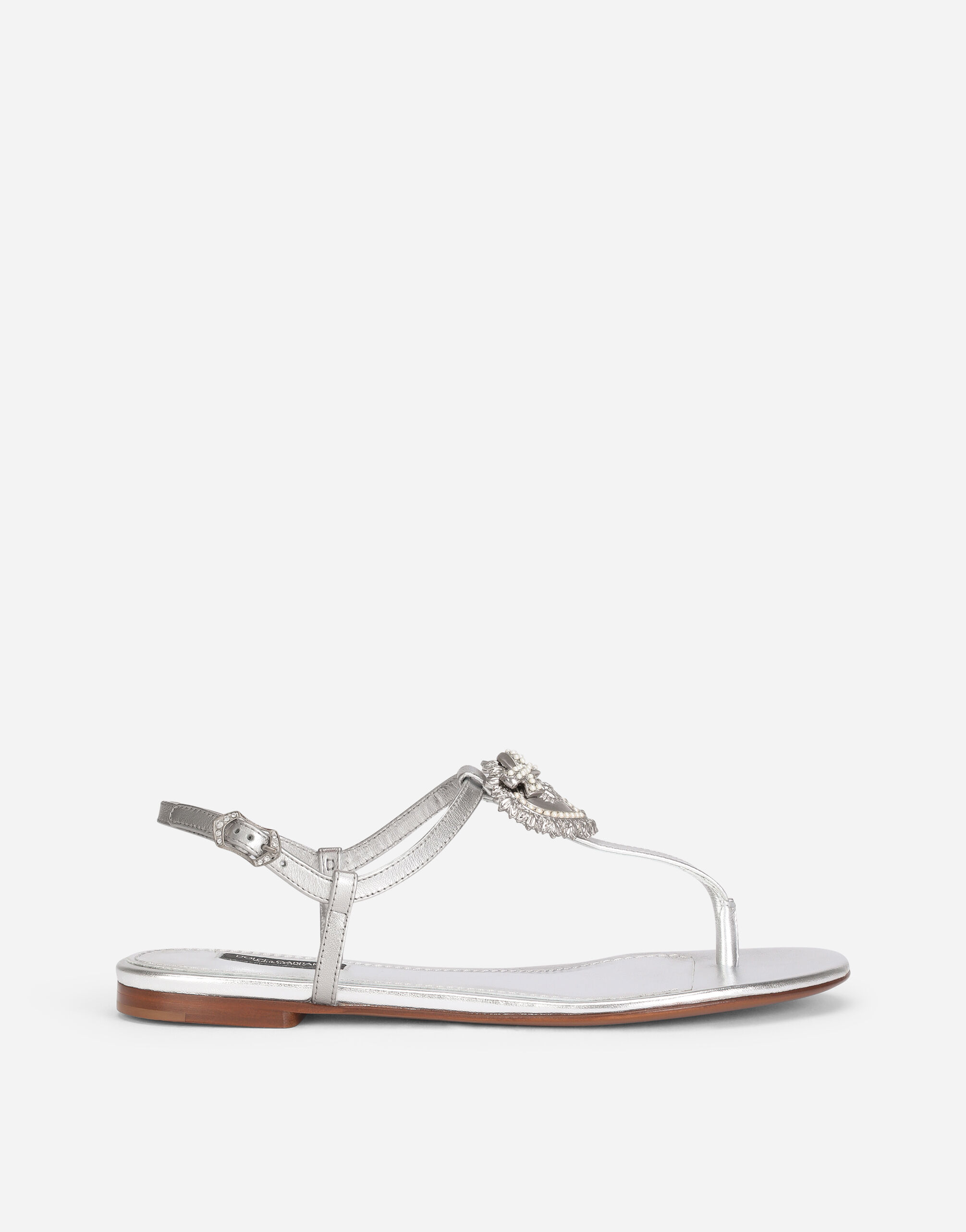 Devotion thong sandals in nappa mordore in SILVER for Women