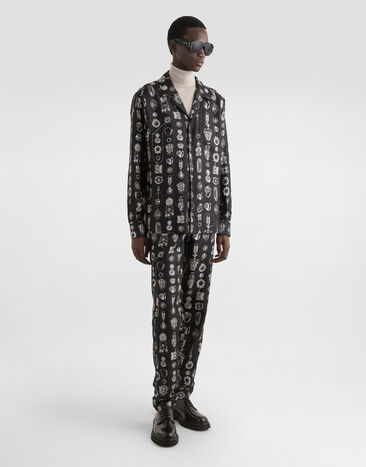 Dolce & Gabbana Camisa Vanity en sarga de seda con estampado de joyas Imprima G5IF1TIS1ZV