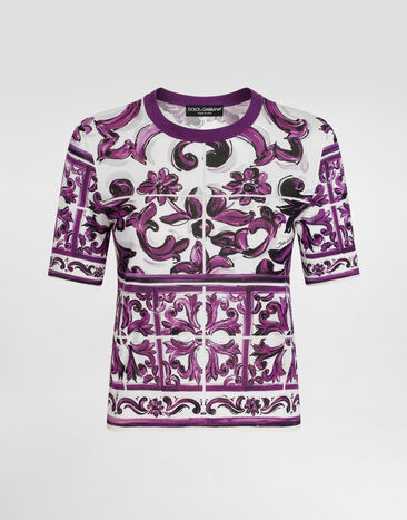 Dolce & Gabbana Jersey de seda con estampado de mayólica Multicolor FXX03TJAHKG