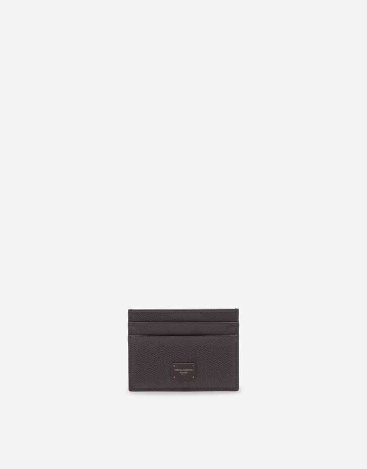 Dolce & Gabbana Porte-cartes de crédit en cuir de veau dauphine avec plaquette à logo Gris BP0330AZ602