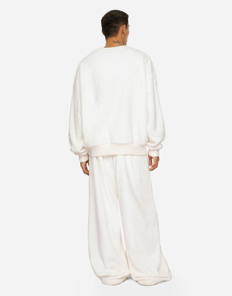 Dolce & Gabbana Sweat-shirt ras de cou en éponge avec plaquette à logo Blanc G9WU8THU7OC