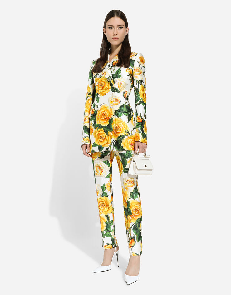 Dolce & Gabbana سروال ميكادو بخصر عال وطبعة وردة صفراء مطبعة FTAM2TIS1P4