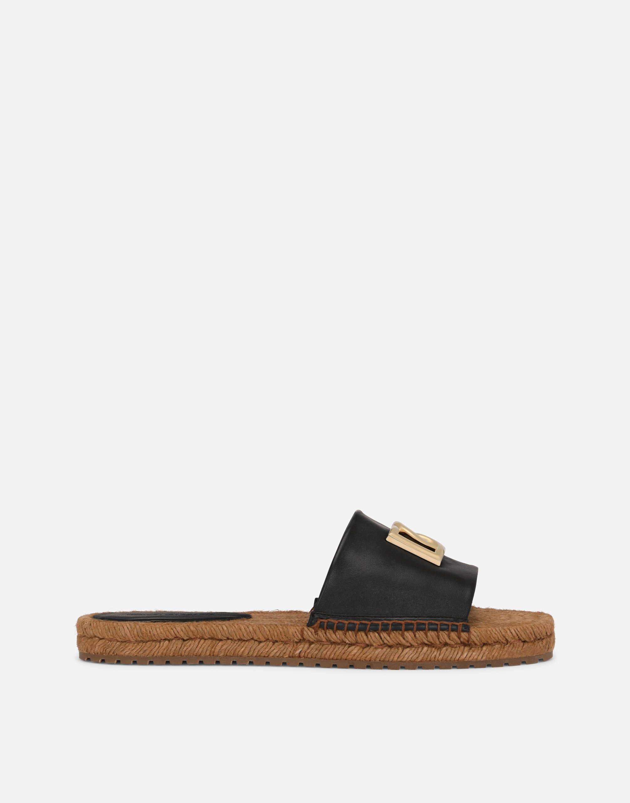 Nappa leather espadrille sliders with DG logo in Black for Women Dolce Gabbana US