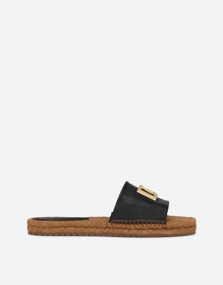 Nappa leather espadrille sliders with DG logo in Black for | Dolce ...