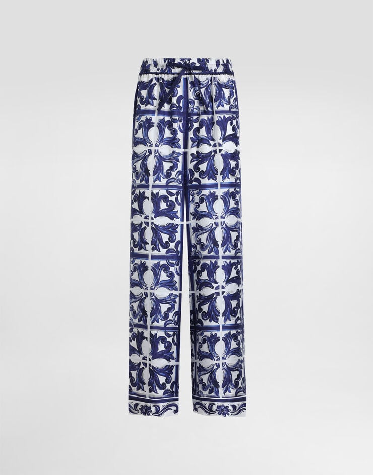 Dolce & Gabbana Pantaloni vanity in twill di seta stampa Maiolica #1C2040 I3J36WHI1S5