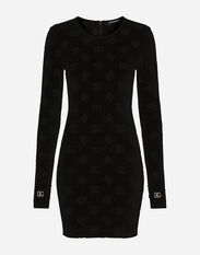 Dolce&Gabbana Short flocked jersey dress with all-over DG logo Black F6DIBTGDB2M
