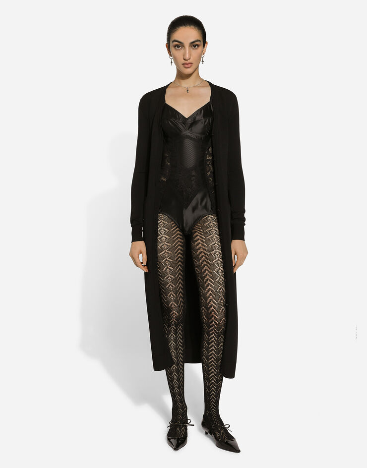 Dolce & Gabbana بودي ساتان ودانتيل كورسيه أسود F7AC8TGDCL9