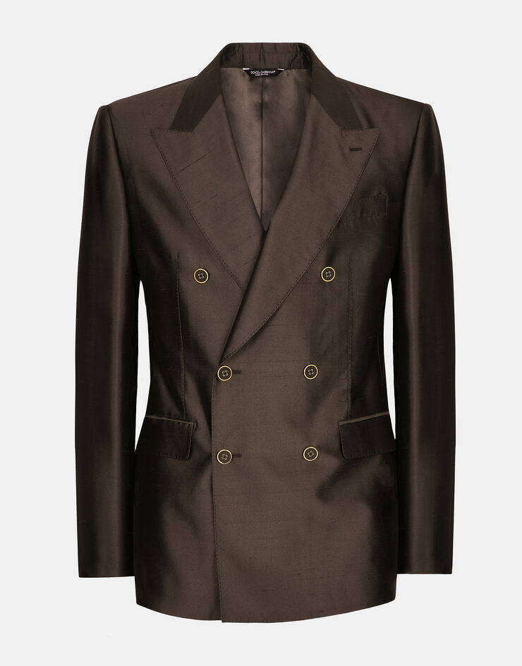 Dolce & Gabbana Shantung silk double-breasted Sicilia-fit suit Grey GKLPMTFU1L5
