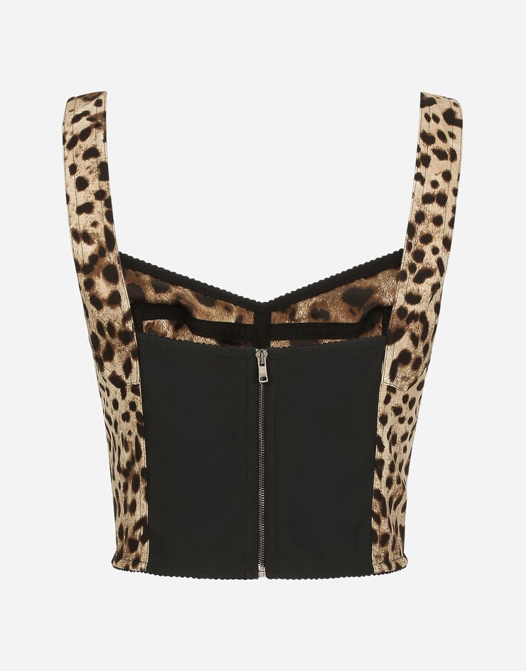 Dolce & Gabbana Leopard-print charmeuse bustier top Multicolor F7W98TFSADD