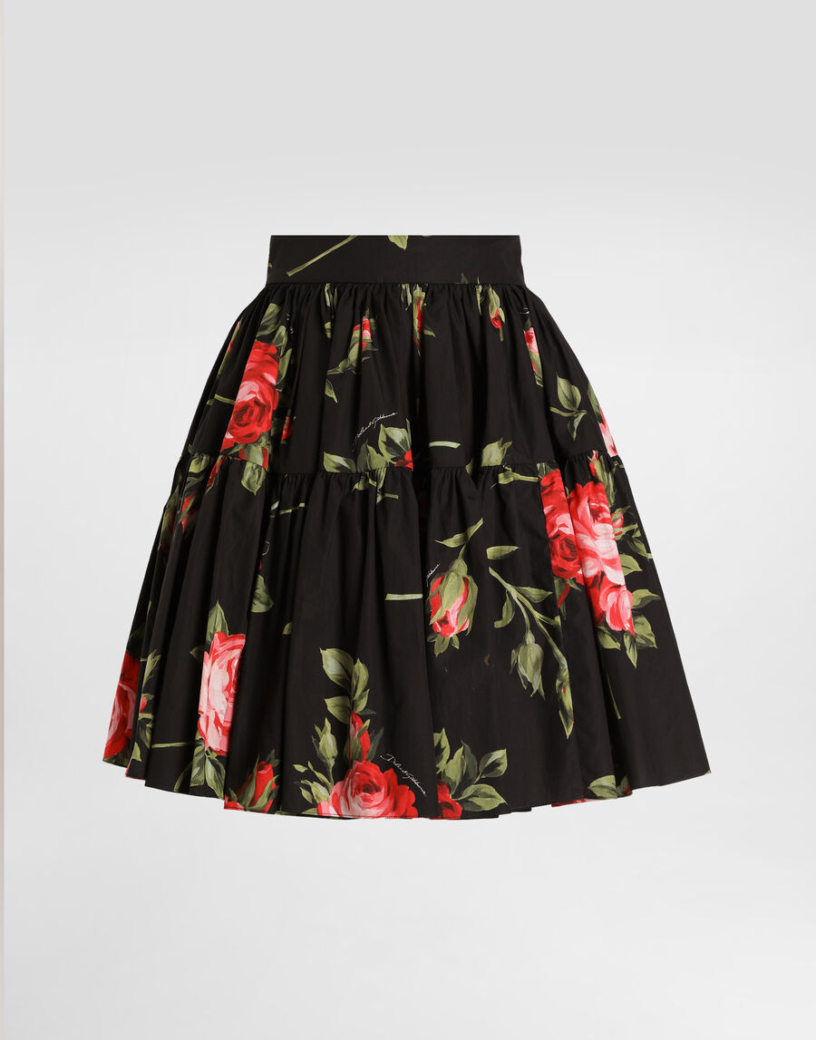 Rose bouquet-print short skirt
