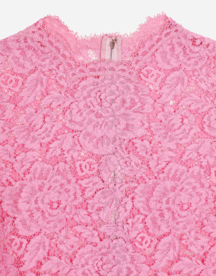 Dolce & Gabbana Top de encaje cordonetto floral con logotipo Rosa F73G9THLM7L