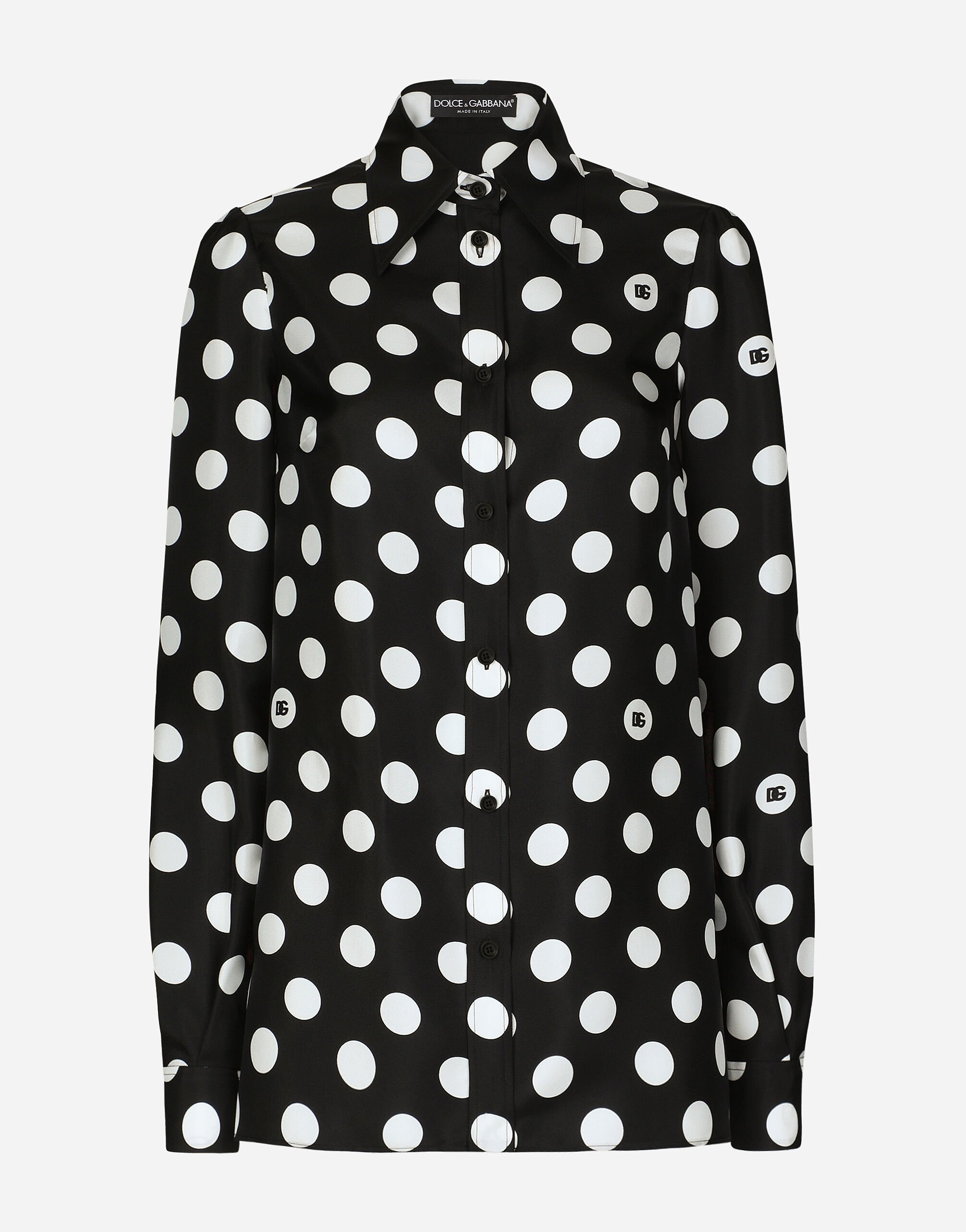 Dolce & Gabbana Camisa en sarga de seda con estampado de lunares Imprima F7AA7TFSFNM