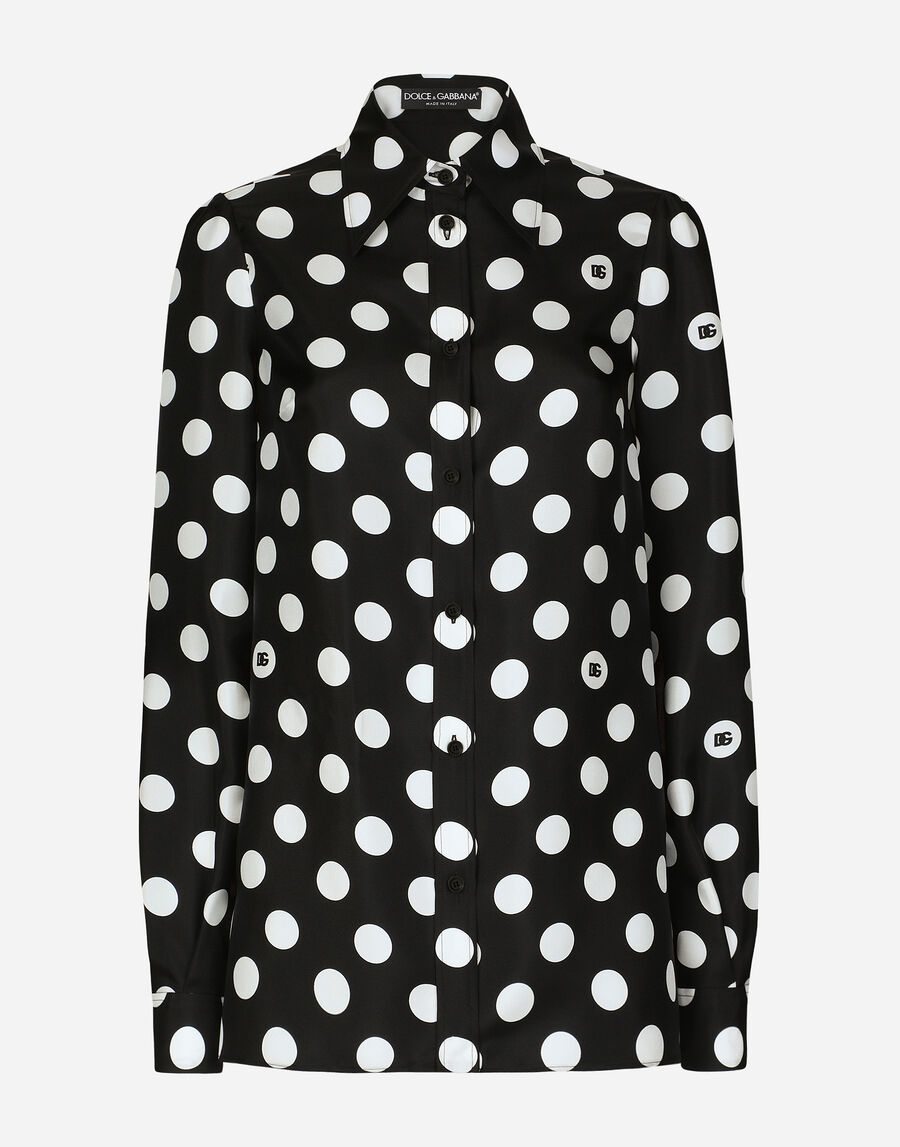 Silk twill shirt with polka-dot print