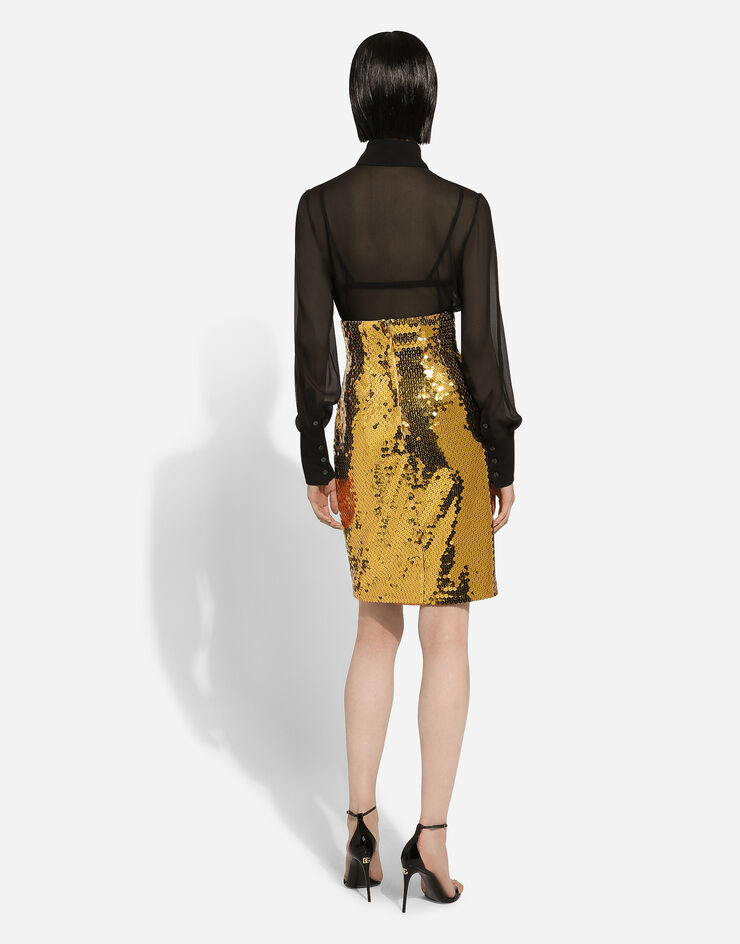 Dolce & Gabbana Falda midi talle alto de lentejuelas Amarillo F4CRETHLMYD
