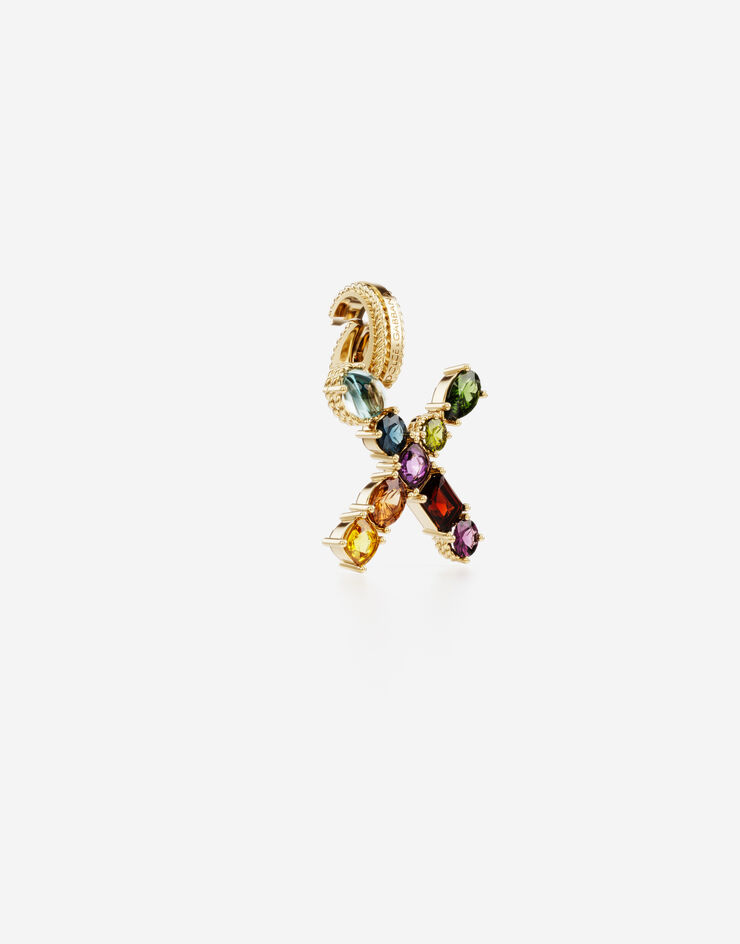 Dolce & Gabbana Rainbow alphabet X 18 kt yellow gold charm with multicolor fine gems Gold WANR2GWMIXX