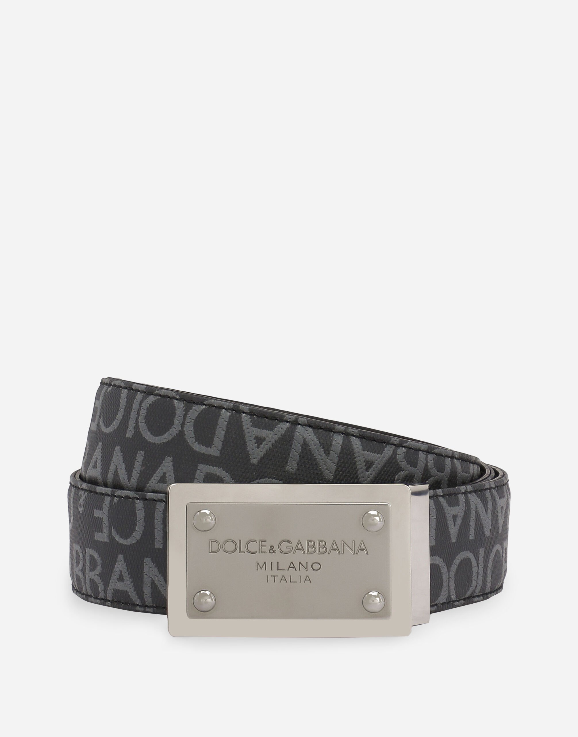 Dolce & Gabbana Cinturón de jacquard revestido con placa con logotipo Negro BC4646AX622