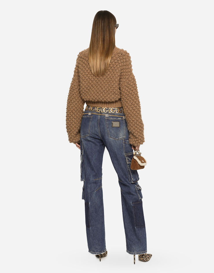 Dolce&Gabbana Rollkragenpullover mit Noppenmuster aus Alpaka Beige FXL70TJFMQ5