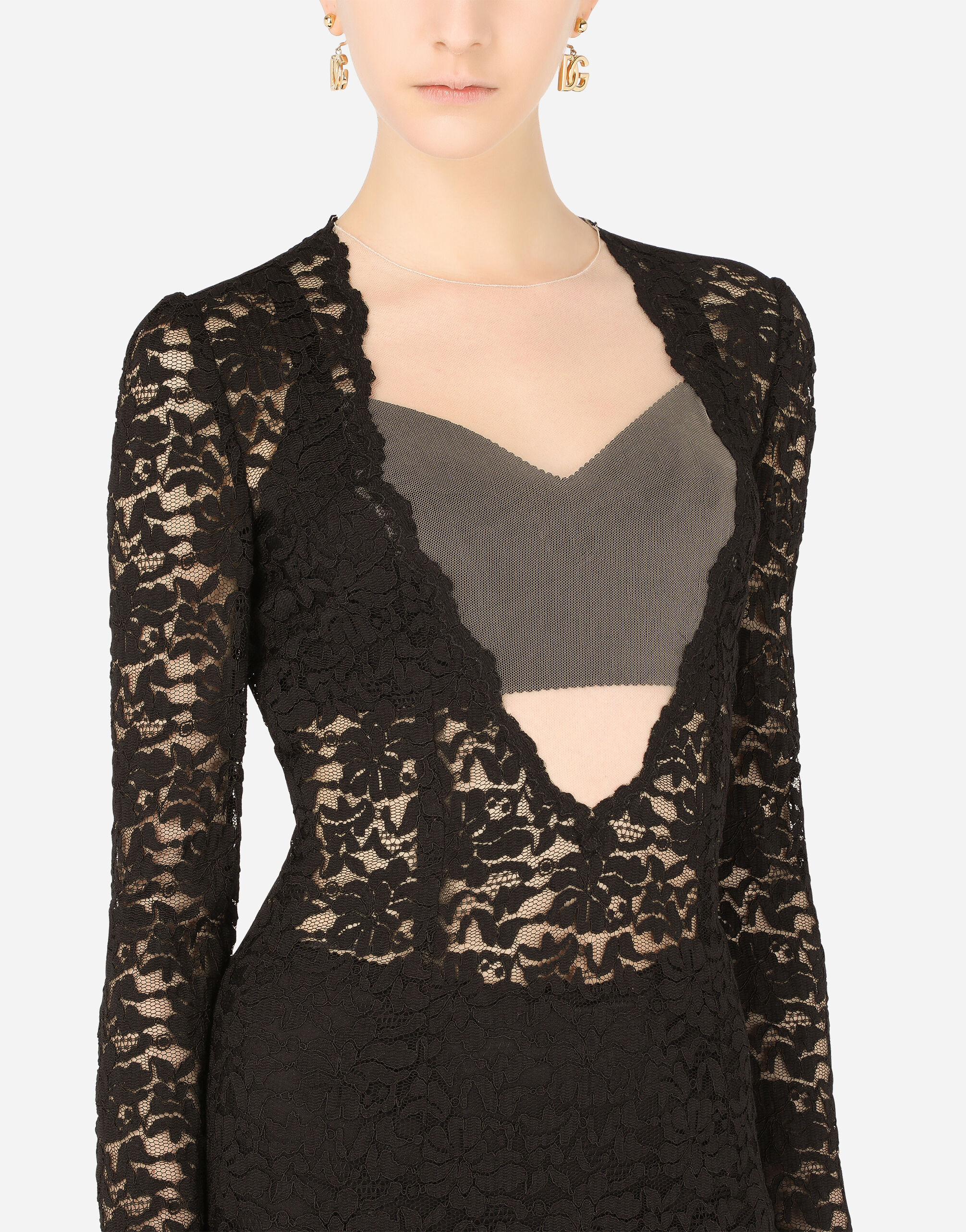 Short floral lace dress in Black for Women Dolce Gabbana US
