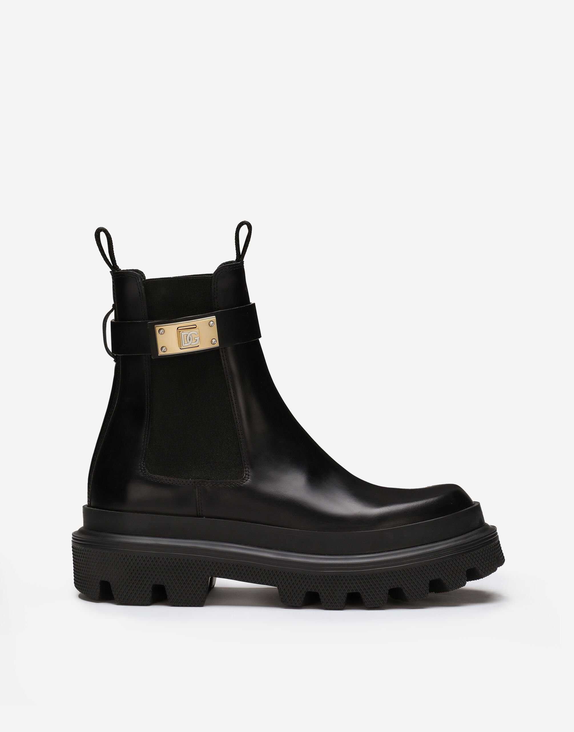 Dolce&Gabbana حذاء بوت برقبة للكاحل ومصنوع من جلد عجل أسود CU1067AQ513