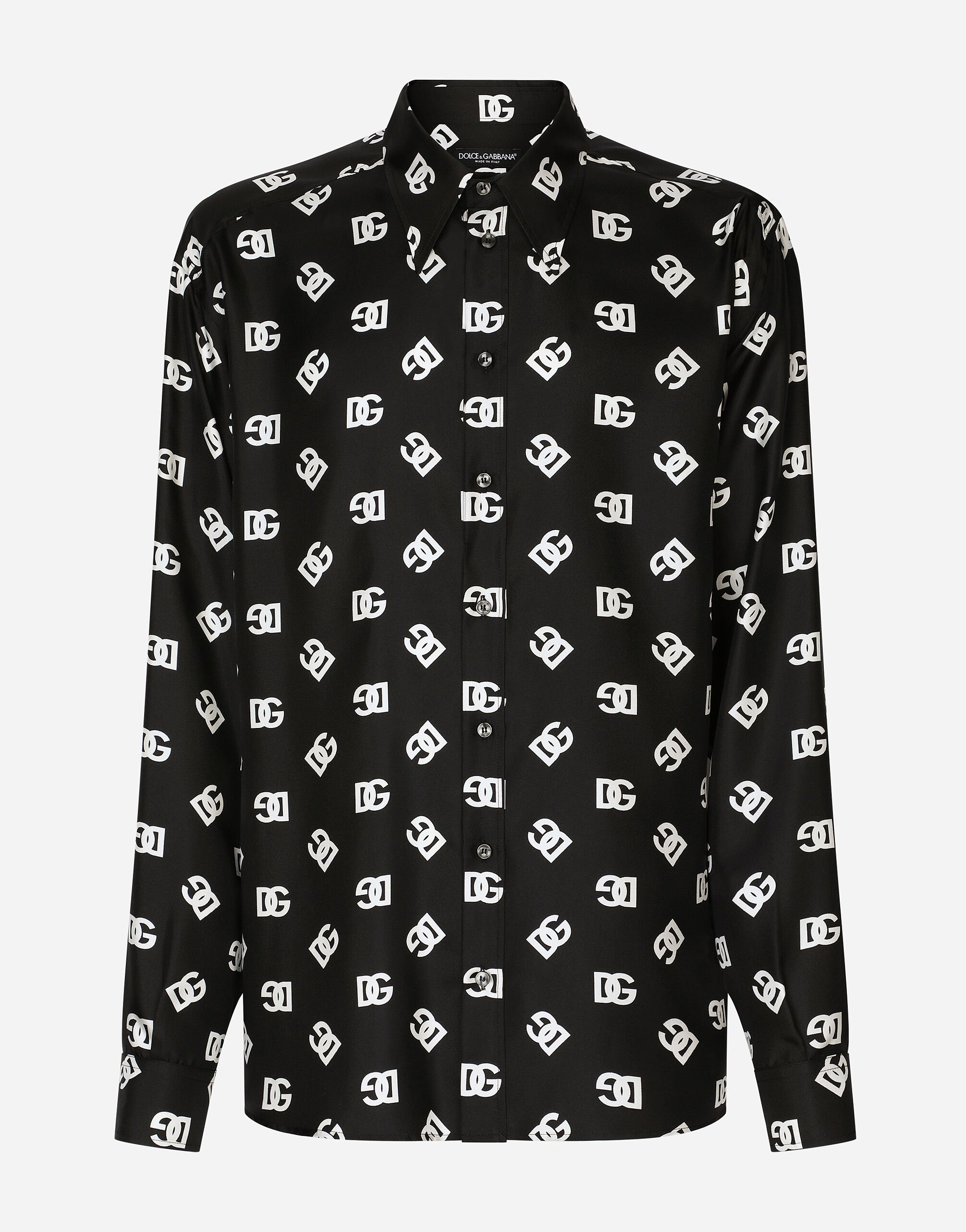 Dolce & Gabbana قميص تويل حريري فضفاض بطبعة شعار DG أسود G2PS2THJMOW