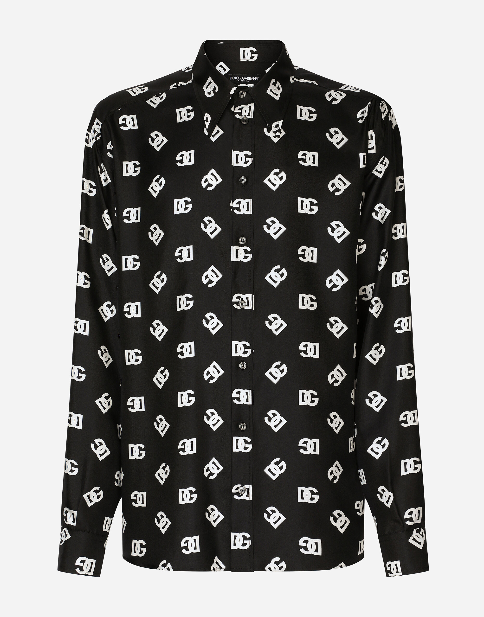 Dolce & Gabbana Camisa oversize en sarga de seda con estampado DG Monogram Multicolor G5IT7TIS1QJ